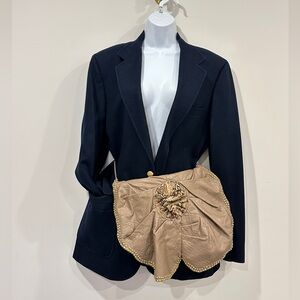 Vintage Taupe Genuine Leather Handmade Pleated LargeHandbag | Clutch | Waist Bag